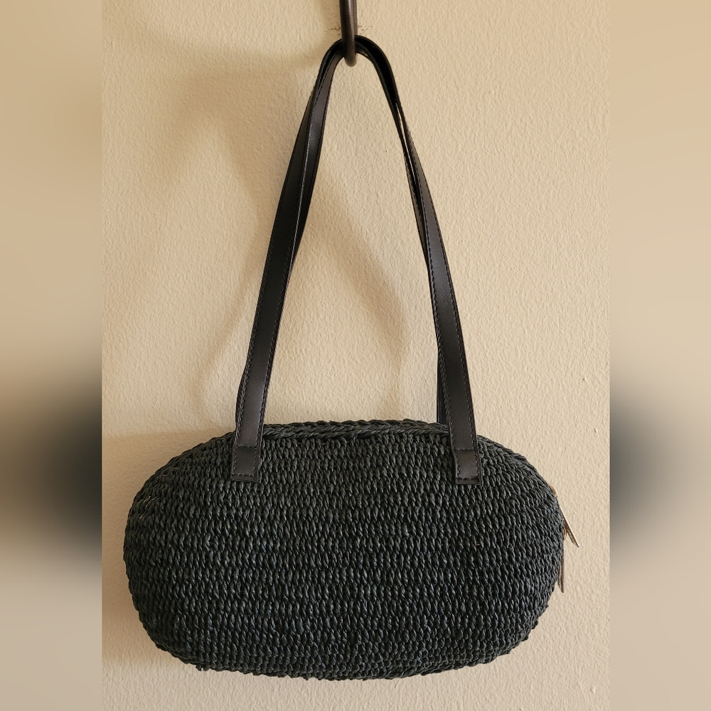 Vtg Sun N Sand Double Handled Raffia Woven Straw Bag, Black. - Picture 3 of 8